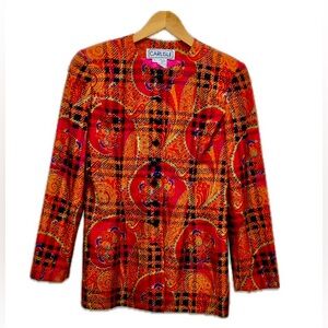 Silk jacket vintage Carlisle, bold paisley print Jewel tones, 1980s, 6 or S